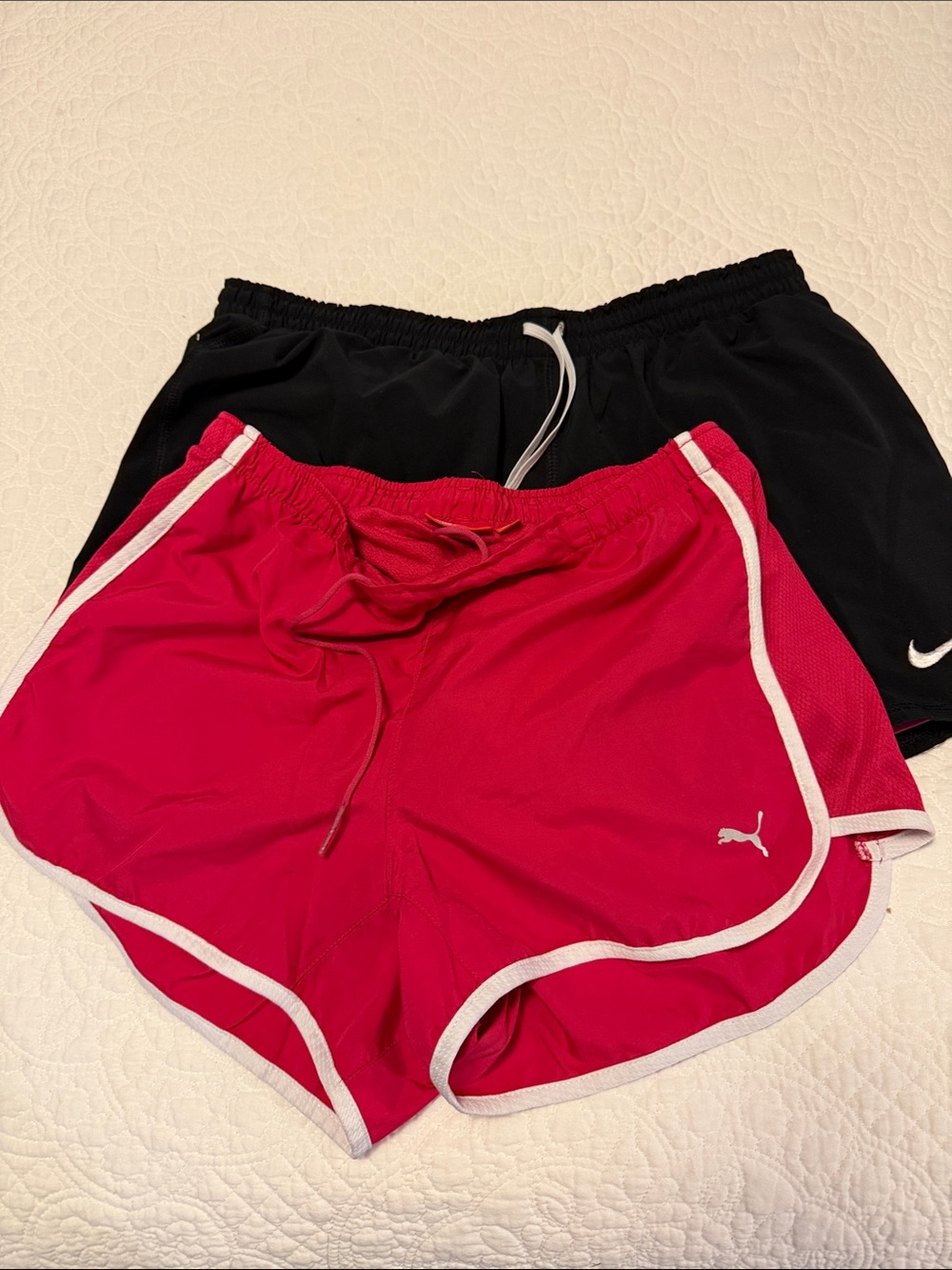 2- Puma Pink Nike pink and Black Women's Athletic Shorts Set